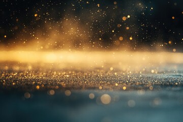 Golden particles dance in misty atmosphere, creating magical amb