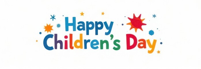 Happy children's day banner celebrating childhood with colorful typography and copy space