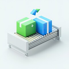Shipping boxes on conveyor belt, transfer, factory, background
