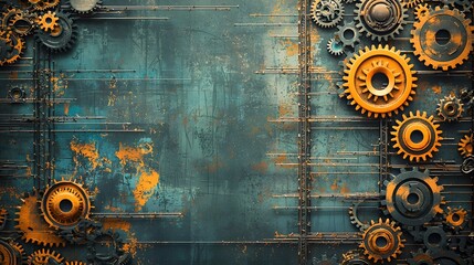 Naklejka premium Industrial-Themed Background with Faded Mechanical Gears and Scaffolding Patterns