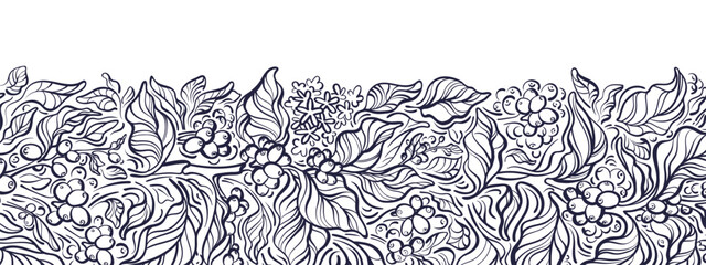 Plantation coffee growing. Vector retro twig, berry © Yauheniya_Bandaruk