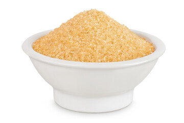 The brown sugar in ceramic bowl isolated on white background