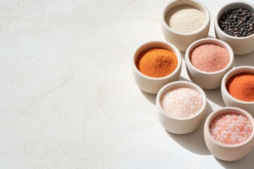 Colorful bowls filled with various spices create an inviting cul