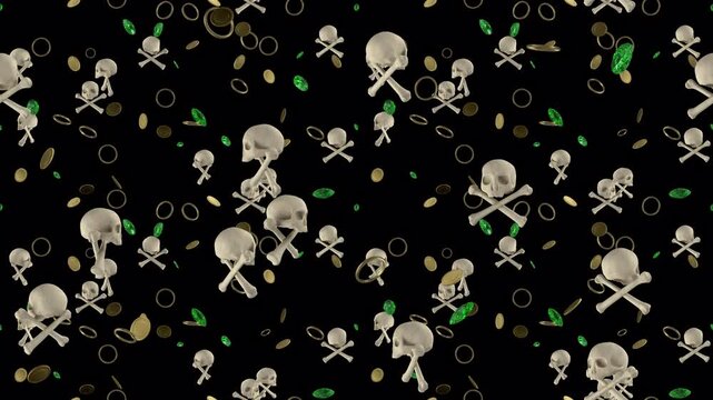 Skull Crossbones Pirate transparent loop tile Falling with alpha channel. This is a looping and tiling layer element with transparency. Great for transparent screen content