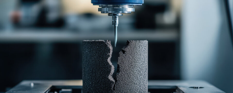 Macro shot of tensile test being conducted on material sample, showcasing precision and detail in testing process