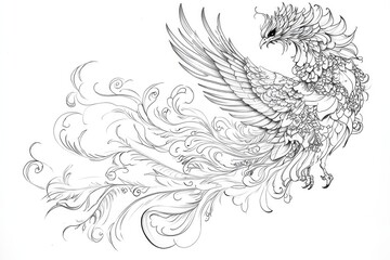 Fototapeta premium Majestic phoenix with intricate details and flowing feathers in
