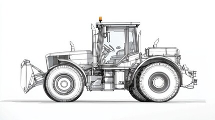 Fototapeta premium Detailed Outline of a Heavy-Duty Tractor in Profile View