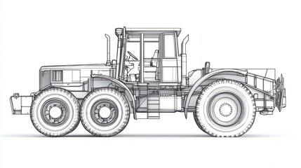 Fototapeta premium Detailed Blueprint of Industrial Tractor with Skid Steer Design