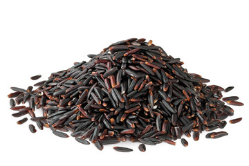 Black rice isolated on white background with full depth of field