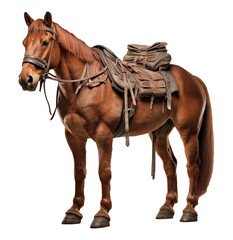 Saddled Brown Horse on White Background