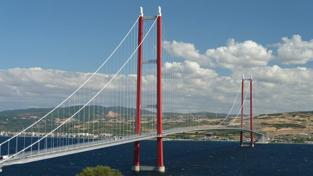 View of the 1915 Canakkale Bridge. Turkey country - 4K video 