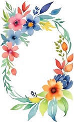 Watercolor Floral Frame with Blue and Yellow Flowers