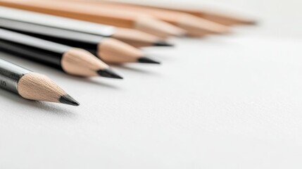 Sharpened pencils on white paper, design background