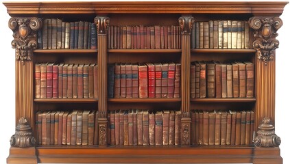 Ornate wooden bookcase filled with antique books (1)