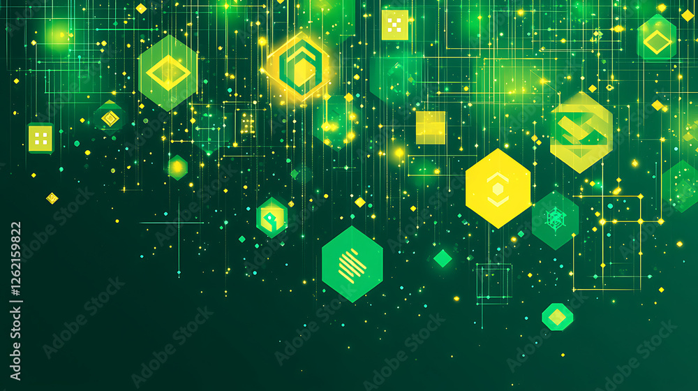 Poster network connectivity with hexagonal data structure abstract representation on dark green backdrop