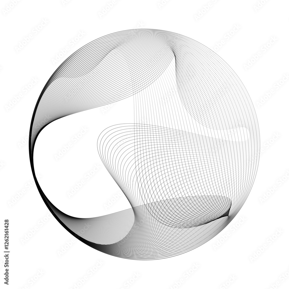 Aufkleber Abstract vector round shape of wavy lines flowing smooth curve black line on transparent background in concept of technology, science, music, modern.