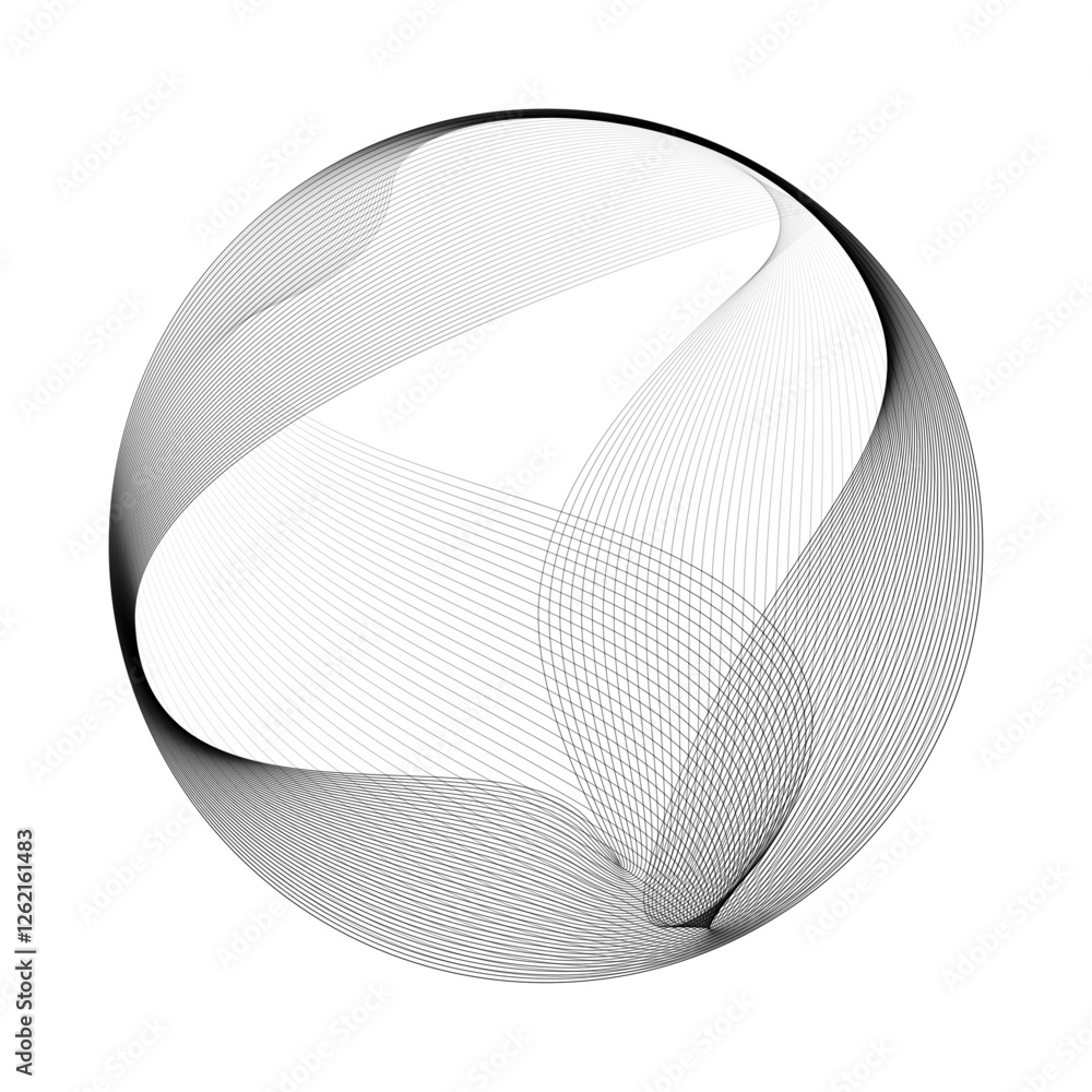 Leinwandbilder Abstract vector round shape of wavy lines flowing smooth curve black line on transparent background in concept of technology, science, music, modern.