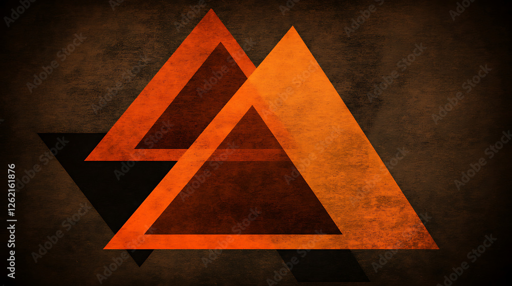 Poster overlapping orange triangles artistic design on textured dark backdrop striking geometric compositio