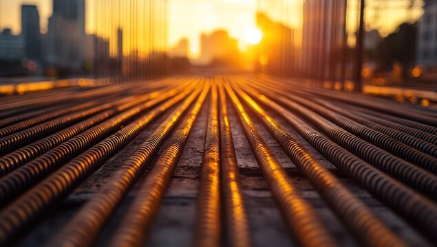 Golden Hour Construction: Rebar at Sunset