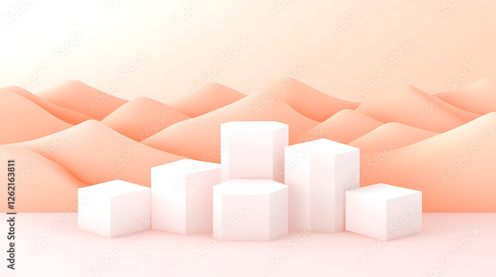 Poster podium display mockup presentation platform on abstract peach wave background minimalist design