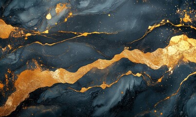 Fototapeta premium Luxurious Black and Gold Marble Texture with Abstract Liquid Ink Patterns for Elegant Artistic Background Design, Generative AI