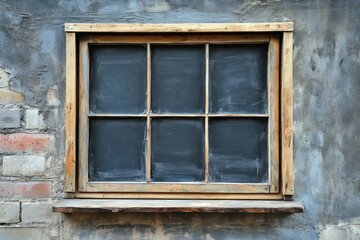 Six pane window set in aged concrete and brick wall