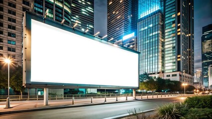Obraz premium Large blank billboard in a modern city at twilight, perfect for advertising mockups
