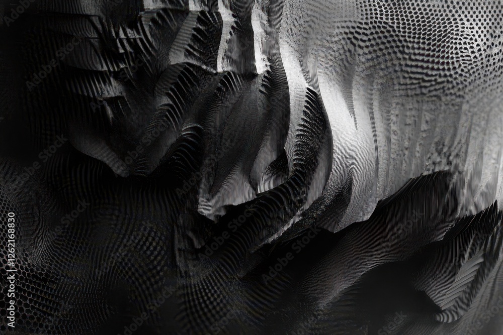 Leinwandbilder Abstract wave displacement surface showcasing intricate textures and patterns in monochrome shades, Abstract wave displacement surface