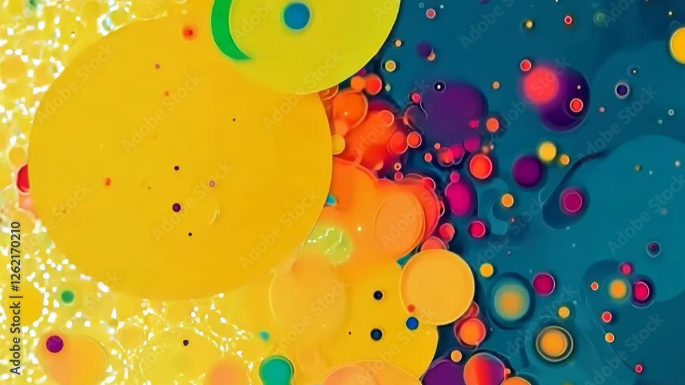 Poster a colorful background with many small circles. some of the circles are yellow, some are orange, and 