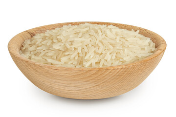 rice basmati in a wooden bowl isolated on white background