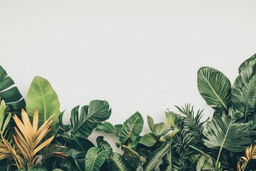 Lush Greenery: Tropical Leaves Display Against White Background, Inspiring Serenity and Natural Beauty