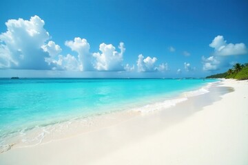 Fototapeta premium Turquoise water laps white sand beach at Long Bay, Anguilla , sand, calm, ocean