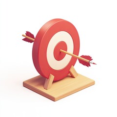 Red target with arrow, aiming,  isolated, on white background