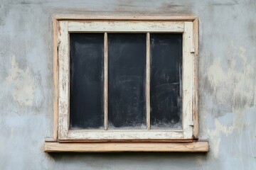 Old weathered window with three panes on a textured wall