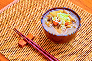 Japanese Vegetable Soup on Bamboo Placemat