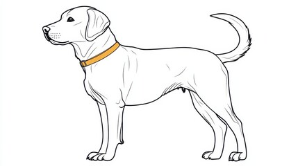 Fototapeta premium Outline of a Friendly Dog with Yellow Collar in Profile View