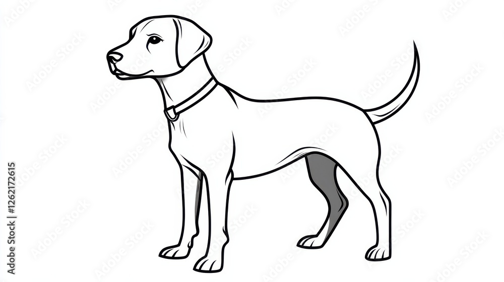 Poster outline of a curious dog with a playful expression and alert pose