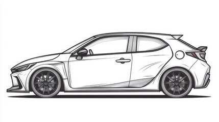 Naklejka premium Sleek Side View of a Modern Compact Sports Car in Outline Style