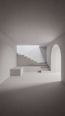 Fototapeta premium The room is a white space with a staircase and an archway. The archway is located at the end of the staircase, creating a sense of depth and dimension in the room premium photo 3d render