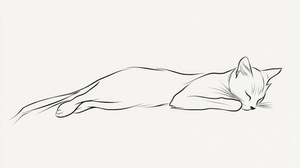 Cute Sleeping Cat Sketch in Minimalist Line Art Style