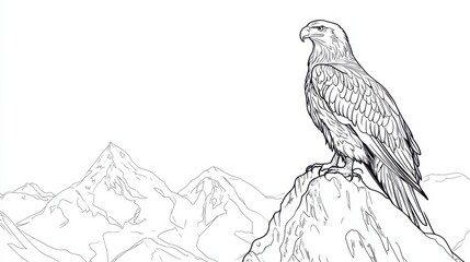 Majestic Eagle on Mountain Peak Sketch in Minimalist Style