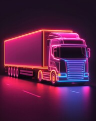 A vibrant neon truck illuminated with colorful lights against a dark background, showcasing a modern and futuristic design.