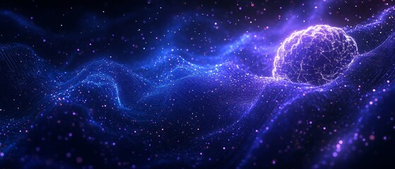 Glowing Brain in Digital Nebula; Website Header