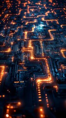 Intricate Circuit Board Maze Illuminated by Data Processing Pathways, Technology Concept Art for Innovation and Connectivity, Generative AI