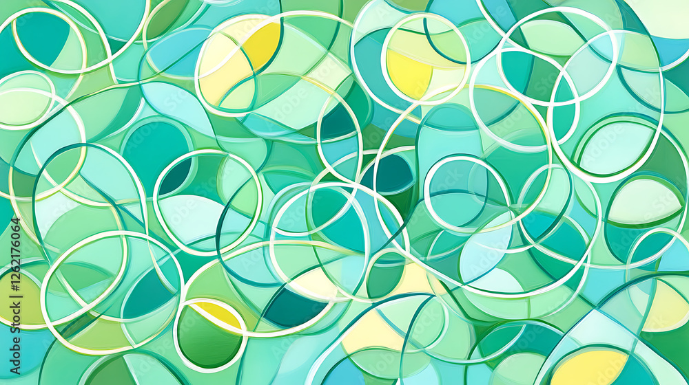 Poster serene abstract interwoven teal and yellow circular pattern design display of modern art elements