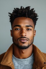 Fototapeta premium Portrait of young handsome African-American man isolated background, Generative AI