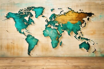 World Map Carved in Wood A Rustic Global Design Element for Interior Decor