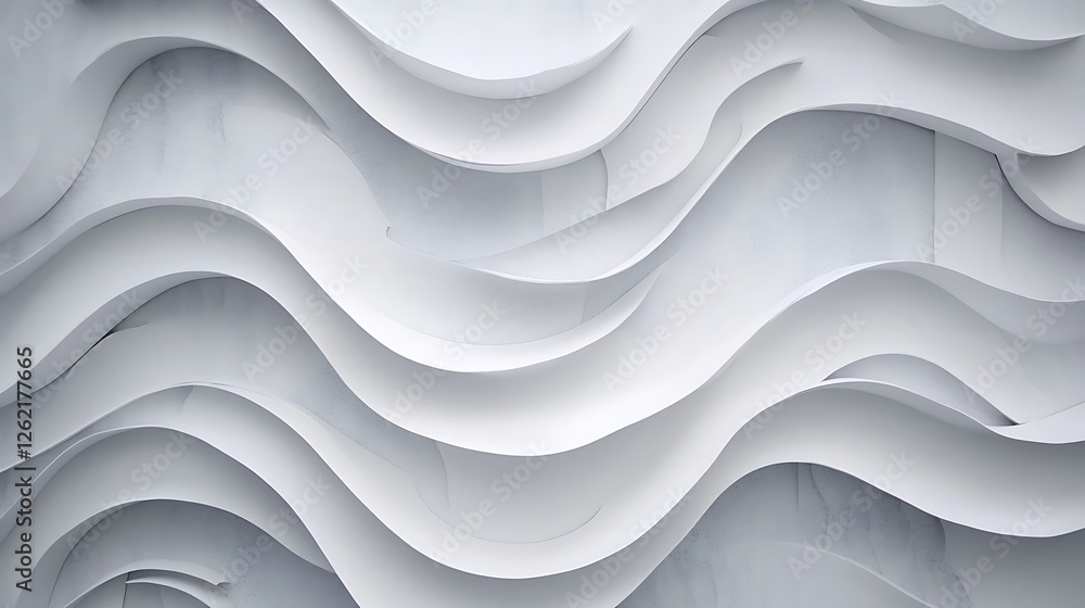 Poster serene wave pattern background with smooth white lines and subtle shadows evoking calm and tranquili