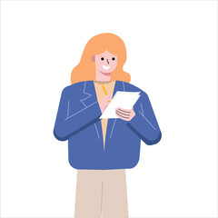 Team of female business workers writing notes. Female employees writing meeting minutes. Flat design vector illustration isolated on white background