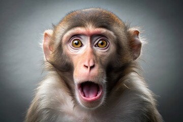 A Surprised Primate with Wide Eyes and Open Mouth, a Close-Up Portrait Against a Neutral Background
